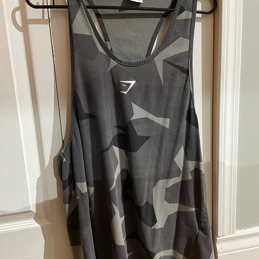 Gymshark Men's Camo Tank Top in Black and Gray, Size XL